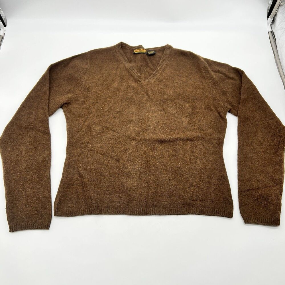VTG Oxford & Fulham V-Neck Sweater Women's 82% LambsWool/Nylon Blend Brown-Sz L